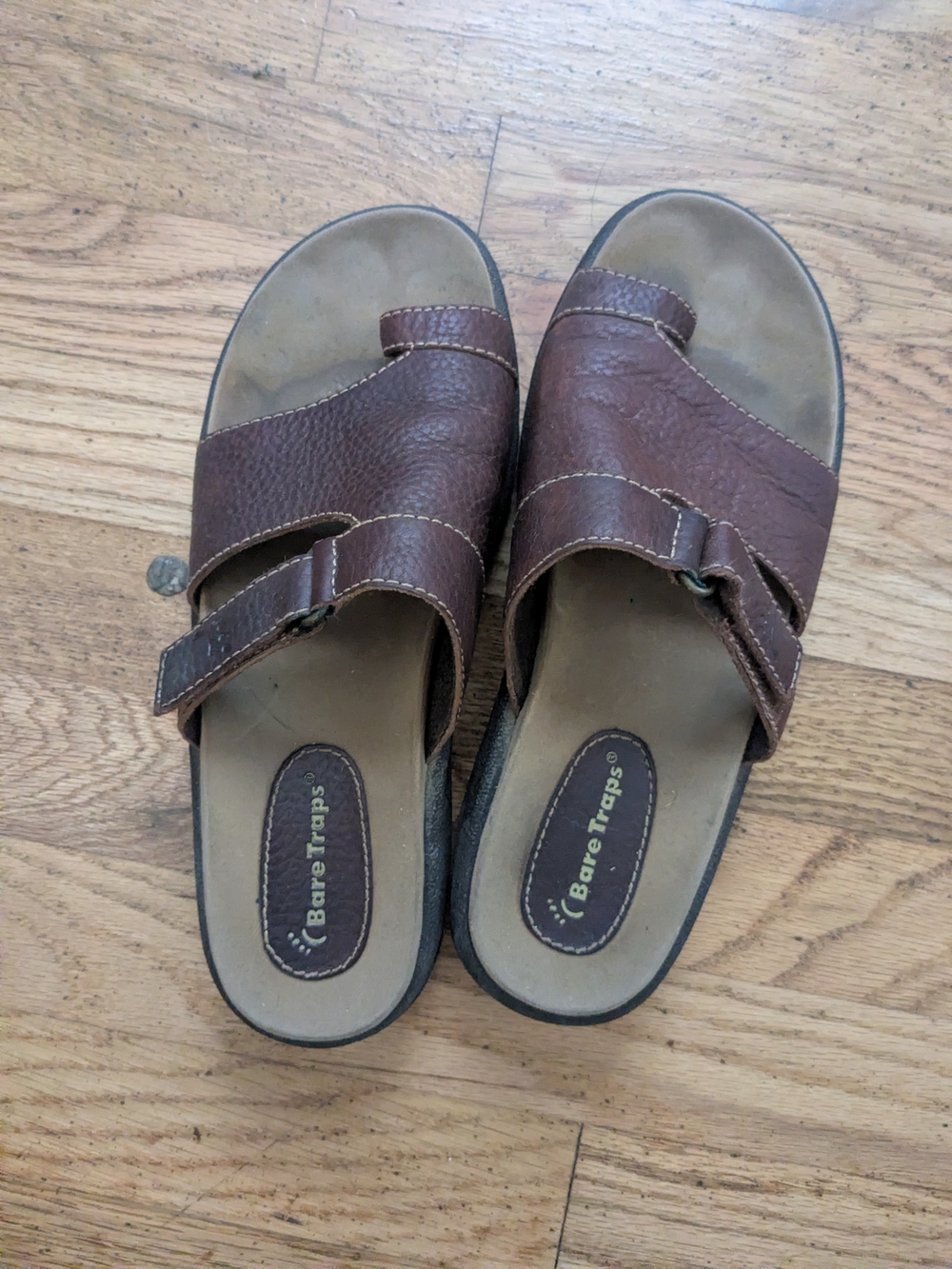 BareTraps Brown Leather Slide Sandals with Adjustable Straps